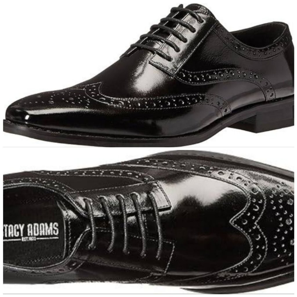 Nib Stacy Adams Mens Tinsley Black Wingtip Oxford Dress Shoes Size 11.5 M